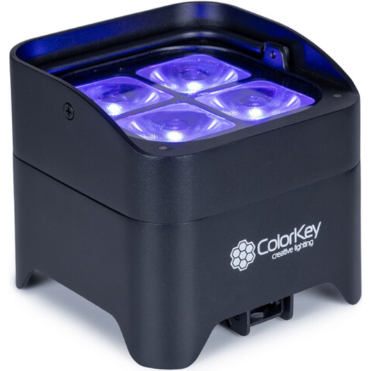 ColorKey MobilePar Mini Hex 4 MKII 4-Pack | Wireless Battery-Powered Uplights | RGBAW+UV Wash Lights with Carrying Case