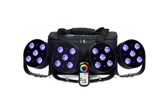 Color Key MobilePar HEX 5 | 4-Pack Wireless LED Uplights with RGBWA-UV + Carrying Case