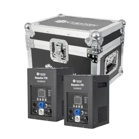 ColorKey Dazzler FX 2-Pack (Black) | Cold Spark Machines + Road Case | 15ft Spark Fountain with DMX & Wireless Control
