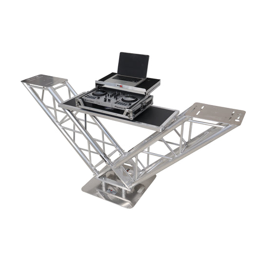 ProX XT-VERRAZANO24 | V-Shape DJ Truss Table with Dual Shelves | 24in Base Plate for Stability