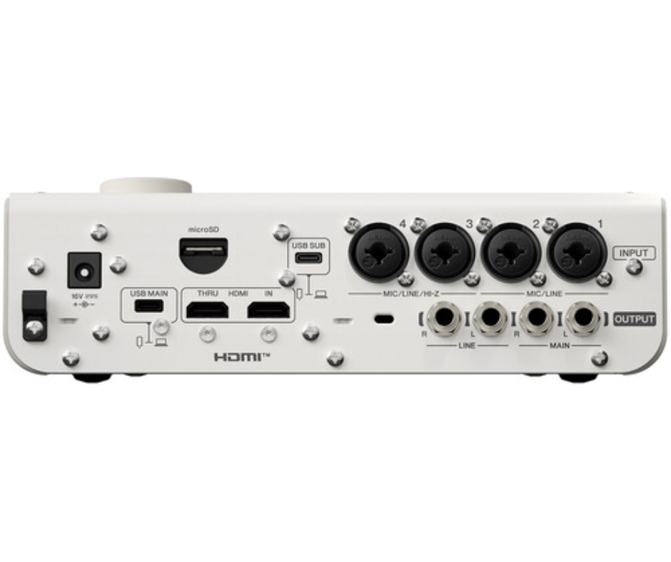 Yamaha URX44V W | 32-Bit USB-C Interface with HDMI I/O | 4 Mic Inputs + microSD Multitrack Recording