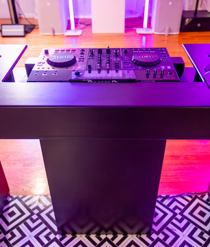 Timber Groove DJ Booth Podium (Black) | Foldable Wooden DJ Tower with Light Mounts | Includes Bag & Laptop Stand