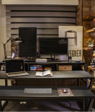 Wavebone Headquarter | Black 9U Studio Workstation Desk | 3 Tier Design with Z Shaped Keyboard Stand