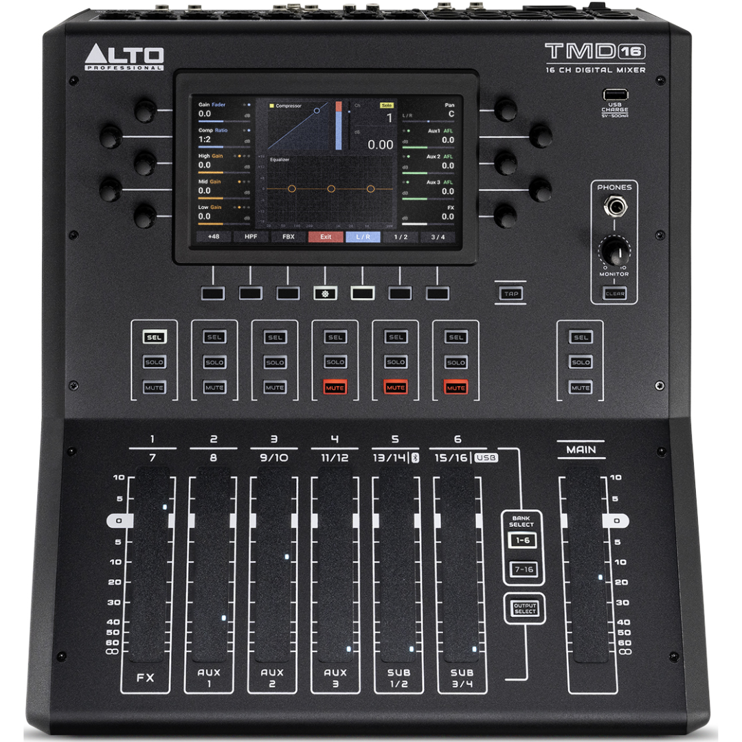 Alto Pro TMD16 | 16-Channel Digital Mixer with FX | Bluetooth, USB & Touch Faders