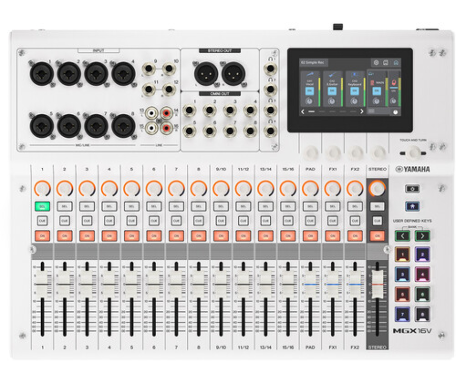 Yamaha MGX16V W | 22-Channel Digital Mixer with HDMI & USB | White Finish with Touchscreen, FX, and Stems-Ready Workflow