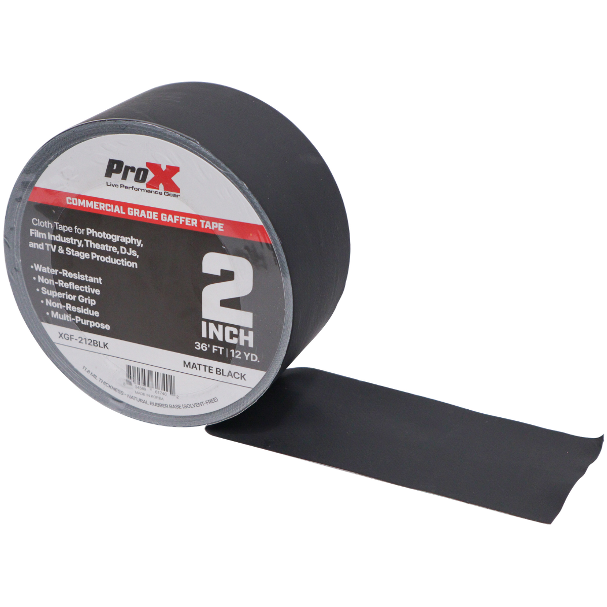 ProX XGF 212BLK | 2in x 12yd Matte Black Gaffer Tape | Non Residue Commercial Grade Grip