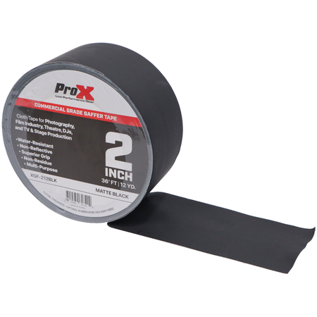 ProX XGF 212BLK | 2in x 12yd Matte Black Gaffer Tape | Non Residue Commercial Grade Grip