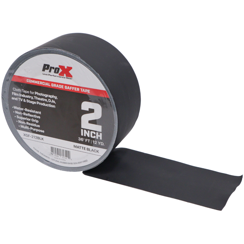 ProX XGF 212BLK | 2in x 12yd Matte Black Gaffer Tape | Non Residue Commercial Grade Grip