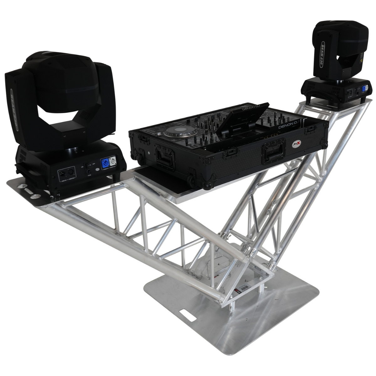 ProX XT-VERRAZANO30 | V-Shape Aluminum Truss DJ Table | Elevated Shelves with 30in Base Plate