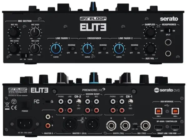 Reloop ELITE | DVS Mixer with Dual USB & OLED Displays | 24-Bit Audio Interface for Serato DJ Pro