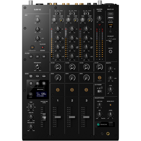 AlphaTheta DJM-V5 | 3-Channel Mixer with 4-Band EQ & Send FX | 96kHz DSP in Compact Form