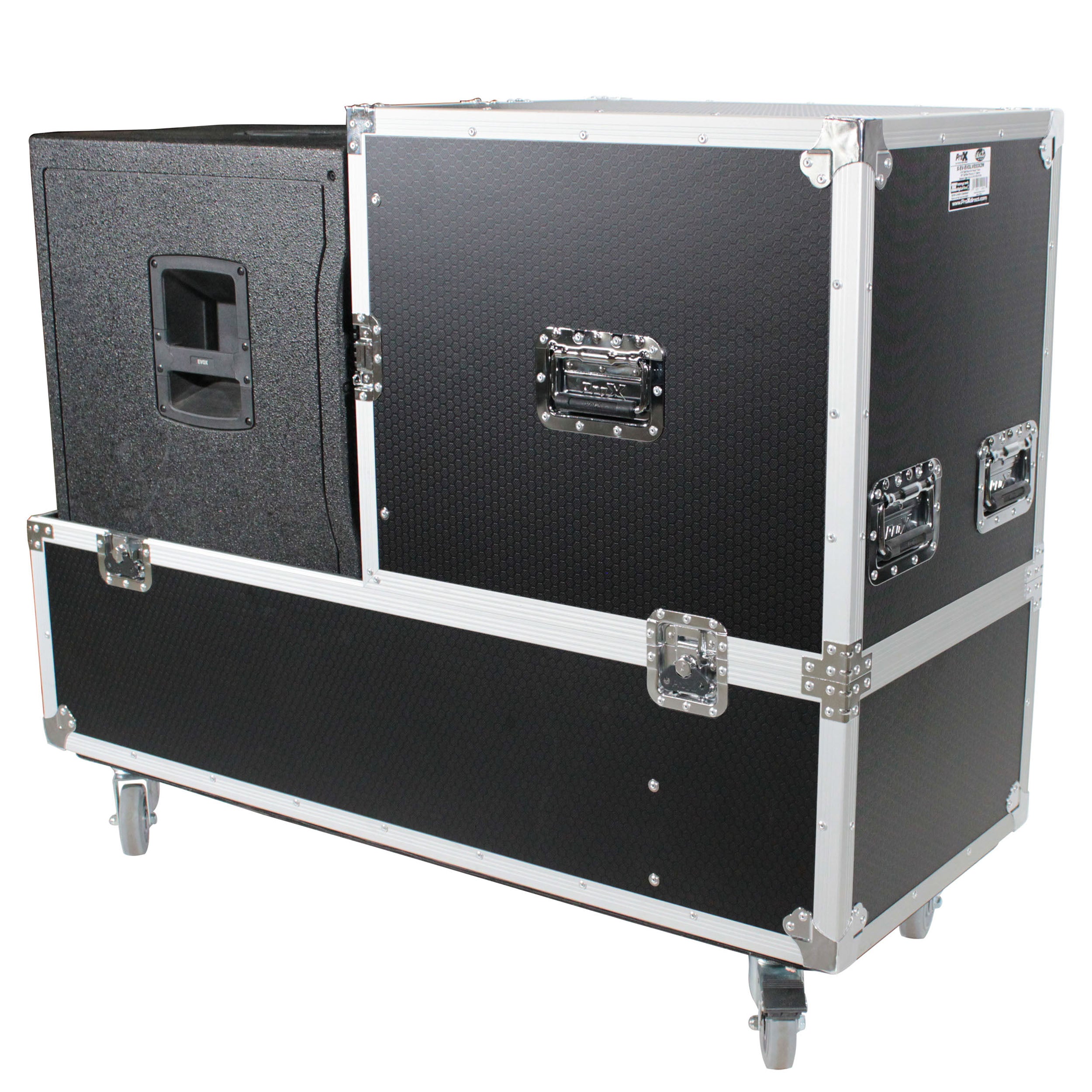 ProX XS-QSCKC12X2W | ATA Flight Case for 2x QSC KC12 | Holds Speakers and Subwoofers with Casters