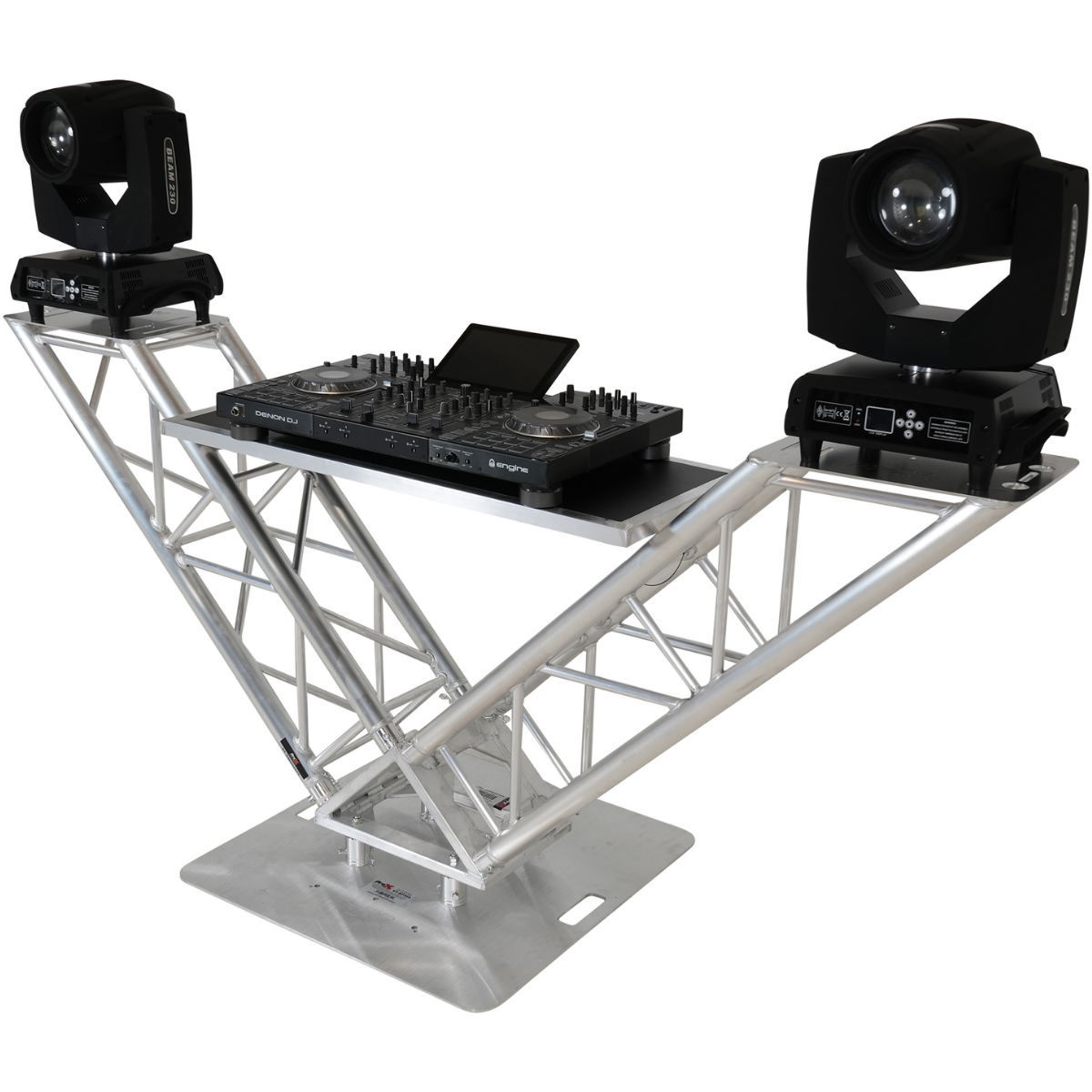 ProX XT-VERRAZANO30 | V-Shape Aluminum Truss DJ Table | Elevated Shelves with 30in Base Plate