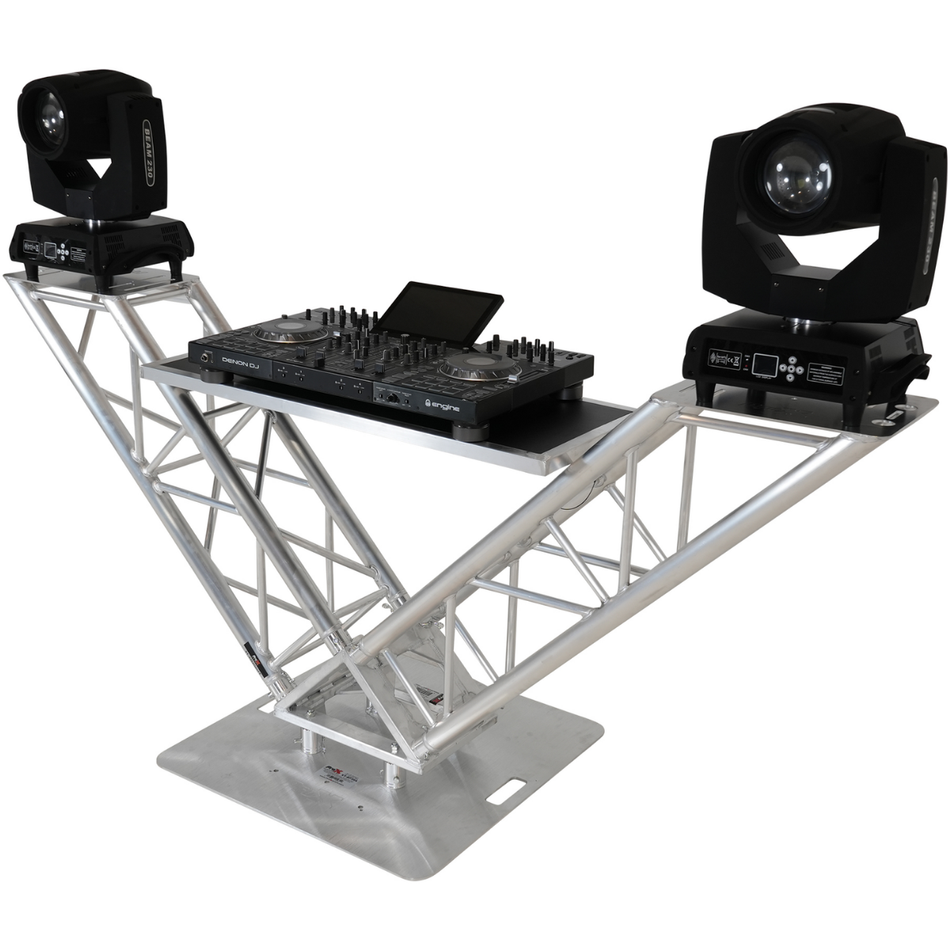 ProX XT-VERRAZANO30 | V-Shape Aluminum Truss DJ Table | Elevated Shelves with 30in Base Plate