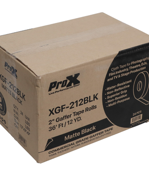 ProX XGF 212BLK | 2in x 12yd Matte Black Gaffer Tape | Non Residue Commercial Grade Grip