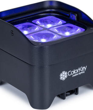 ColorKey MobilePar Mini Hex 4 MKII 4-Pack | Wireless Battery-Powered Uplights | RGBAW+UV Wash Lights with Carrying Case