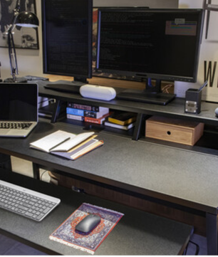 Wavebone Headquarter | Black 9U Studio Workstation Desk | 3 Tier Design with Z Shaped Keyboard Stand