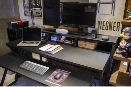 Wavebone Headquarter | Black 9U Studio Workstation Desk | 3 Tier Design with Z Shaped Keyboard Stand
