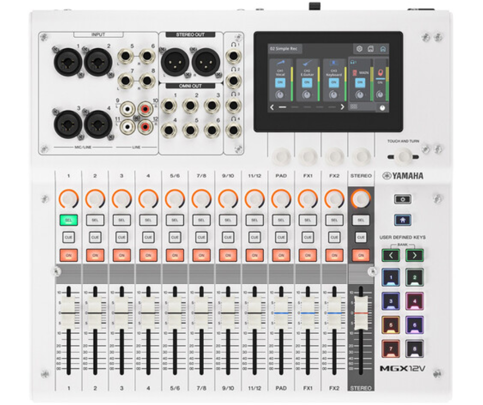 Yamaha MGX12V W | 18-Channel Digital Mixer with 4K HDMI Capture, USB Audio, Bluetooth & FX – White
