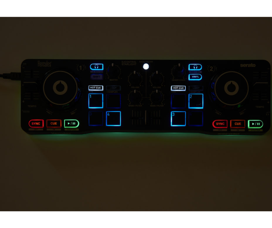 Hercules DJControl Starlight | 2-Deck USB Controller with RGB Pads | Serato DJ Lite Included