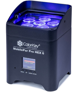 ColorKey MobilePar Pro Hex 6 4-Pack | Wireless Battery Uplights with Case | RGBAW-UV 6x12W LEDs