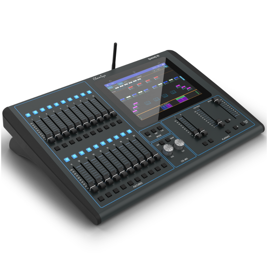 ChamSys QuickQ 10 | 9.7in Touchscreen Lighting Console | 20 Fixture Faders & Wi-Fi Control