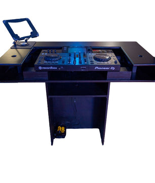 Timber Groove DJ Booth Podium (Black) | Foldable Wooden DJ Tower with Light Mounts | Includes Bag & Laptop Stand