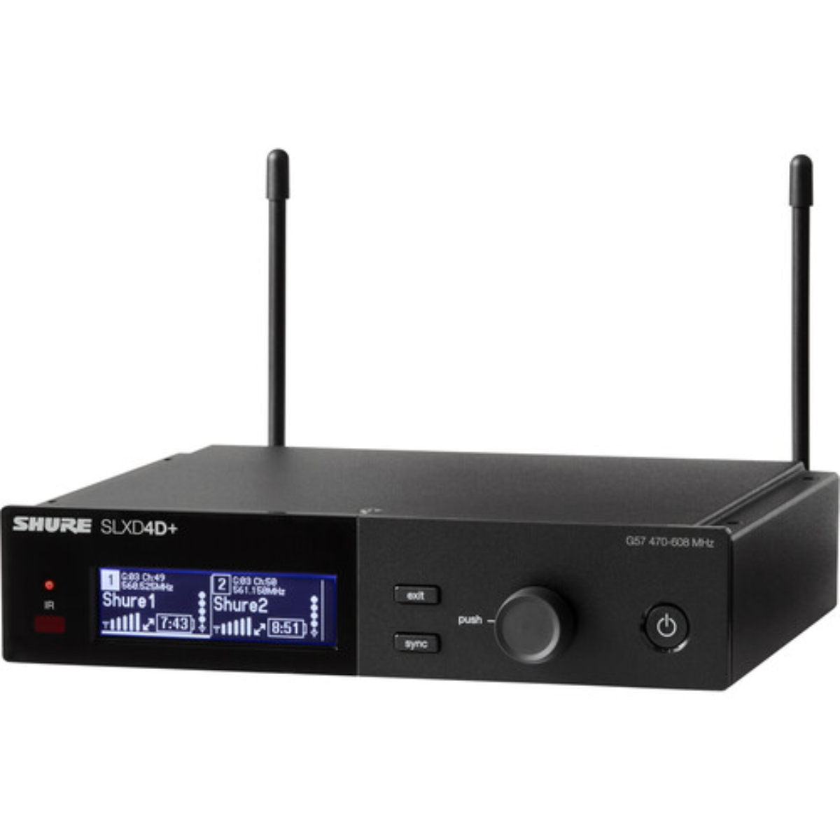 Shure SLXD4D+ - G57 | Dual-Channel Digital Receiver | 470-608 MHz Wideband RF