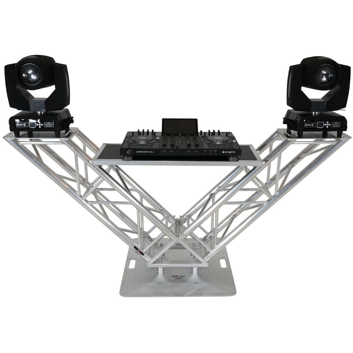 ProX XT-VERRAZANO30 | V-Shape Aluminum Truss DJ Table | Elevated Shelves with 30in Base Plate