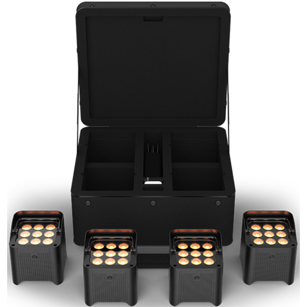 Chauvet DJ Freedom Par Q9 X4 | 4-Fixture Wireless Uplighting Kit | Bag, Multi-Charger & Remote Included