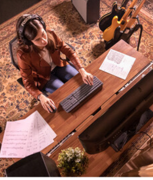 Wavebone Headquarter | Woodgrain Studio Workstation Desk | 9U Rack Space with Keyboard Stand