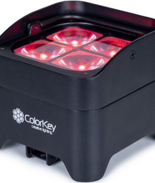 ColorKey MobilePar Mini Hex 4 MKII 4-Pack | Wireless Battery-Powered Uplights | RGBAW+UV Wash Lights with Carrying Case