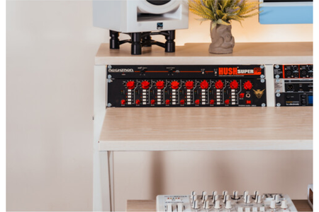 Wavebone Headquarter | Light Wood Studio Workstation Desk | 9U Rack Space with Z Shaped Keyboard Stand