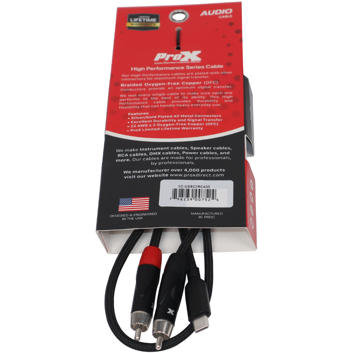 ProX XC-USBC2RCA03 | 3ft USB-C to Dual RCA | 16-Bit DAC Audio Cable