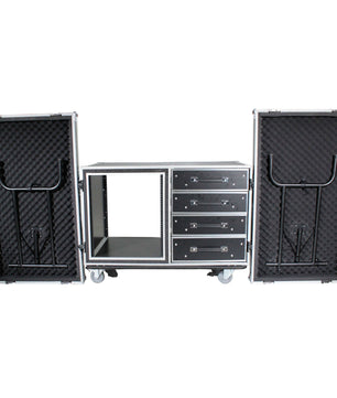 ProX XS-12U4DTW ELVA | 12U Shockproof Rack with Side Tables | 4 Drawers & 24in Rail Depth