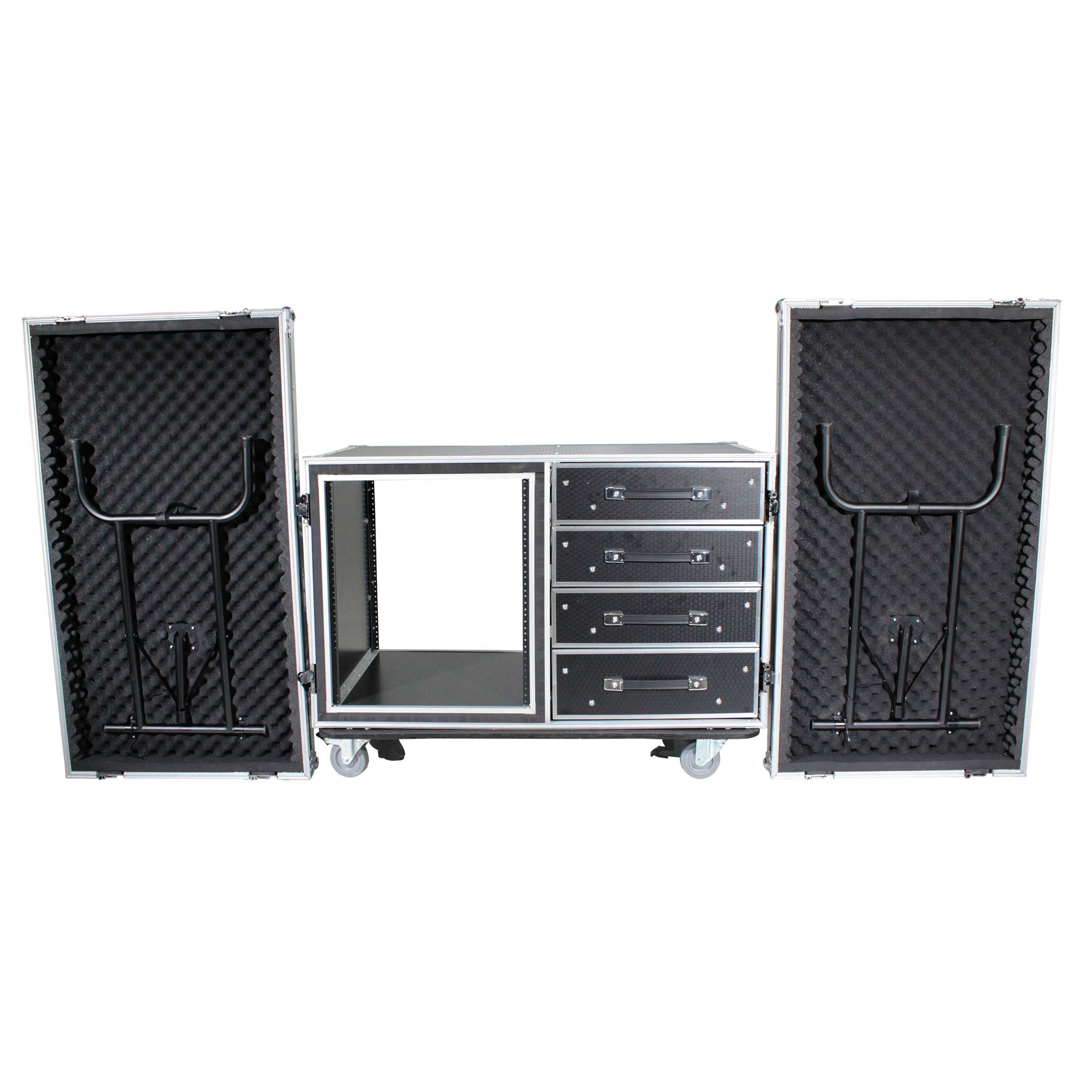 ProX XS-12U4DTW ELVA | 12U Shockproof Rack with Side Tables | 4 Drawers & 24in Rail Depth