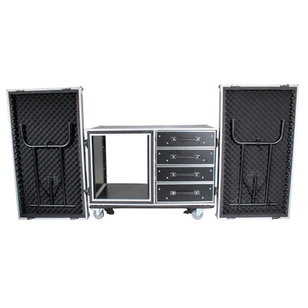 ProX XS-12U4DTW ELVA | 12U Shockproof Rack with Side Tables | 4 Drawers & 24in Rail Depth