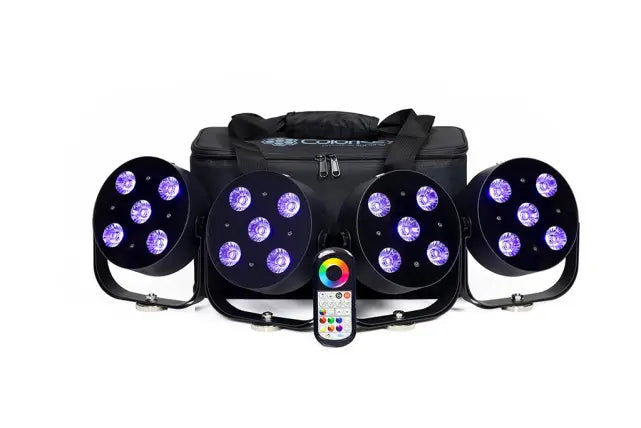 Color Key MobilePar HEX 5 | 4-Pack Wireless LED Uplights with RGBWA-UV + Carrying Case