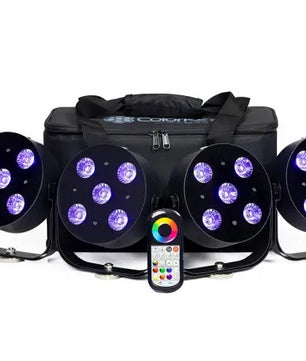 Color Key MobilePar HEX 5 | 4-Pack Wireless LED Uplights with RGBWA-UV + Carrying Case