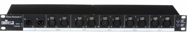 Chauvet DJ Data Stream 4 | 4-Way DMX Splitter with 3- & 5-Pin XLR | 1U Rackmount with Thru Port