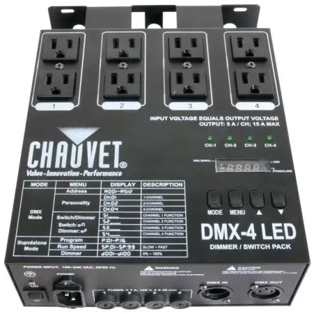 Chauvet DJ DMX-4 | 4-Channel Dimmer & Relay Pack | DMX Control for Non-DMX Fixtures