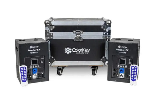 Color Key Dazzler FX MKII 2-Pack | Dual Cold Spark Machines with Wireless Control & Road Case (Black)