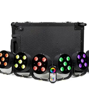 Color Key MobilePar HEX 5 | 8-Pack Wireless RGBWA-UV LED Uplights with Charging Road Case Trolley