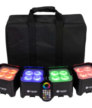 ColorKey MobilePar Mini Hex 4 MKII 4-Pack | Wireless Battery-Powered Uplights | RGBAW+UV Wash Lights with Carrying Case