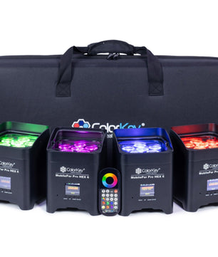 ColorKey MobilePar Pro Hex 6 4-Pack | Wireless Battery Uplights with Case | RGBAW-UV 6x12W LEDs