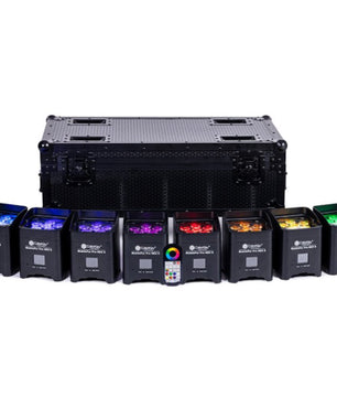 ColorKey MobilePar Pro HEX 6 8-Pack Bundle | 8 Wireless Battery Uplights with Charging Case | RGBAW UV Output with Built-In Wireless DMX