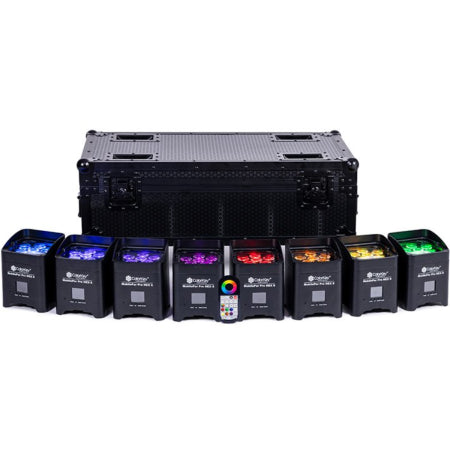 ColorKey MobilePar Pro HEX 6 8-Pack Bundle | 8 Wireless Battery Uplights with Charging Case | RGBAW UV Output with Built-In Wireless DMX