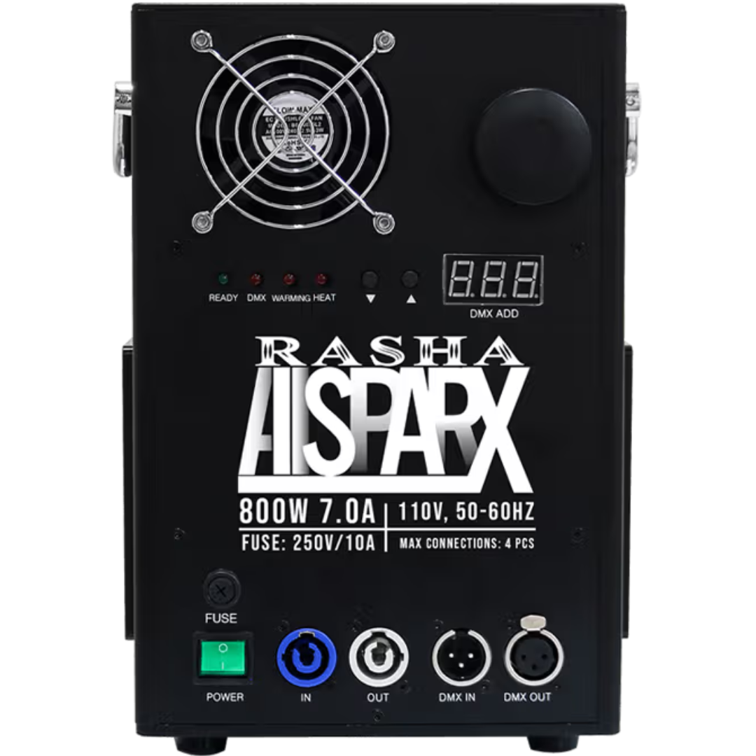 Rasha AllSparx | Cold Spark Machine - 3/6/9ft Effects | DMX & IR Control for Indoor Shows