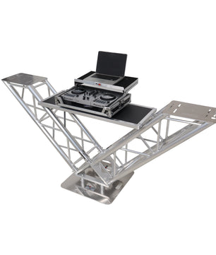 ProX XT-VERRAZANO24 | V-Shape DJ Truss Table with Dual Shelves | 24in Base Plate for Stability