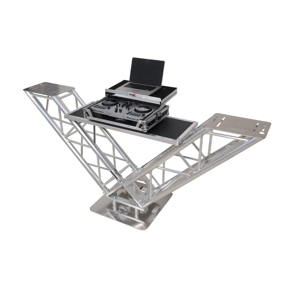 ProX XT-VERRAZANO24 | V-Shape DJ Truss Table with Dual Shelves | 24in Base Plate for Stability